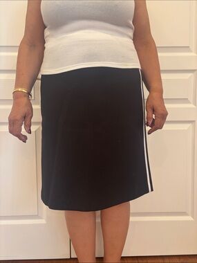 Jones New York Black Midi Skirt with White Side Stripes